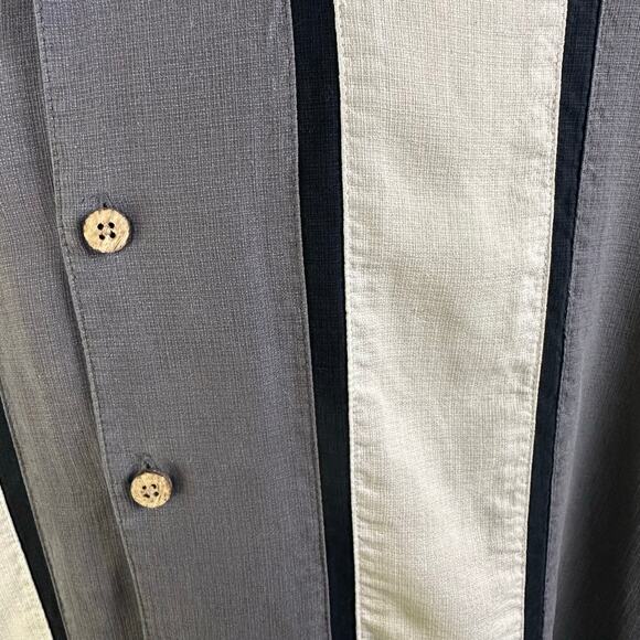 Island Shores Washable Silk Men XXL Cuban Shirt Grey Black Ivory Short sleeve - Picture 9 of 14